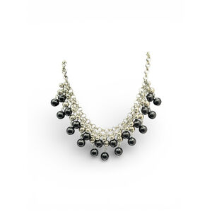 Silver Black Beaded Chain Necklace NWOT